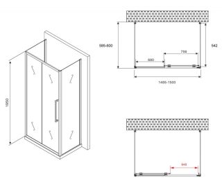 Душевой уголок ABBER Schwarzer Diamant AG30150BH-S60B-S60B 150x50см чёрный